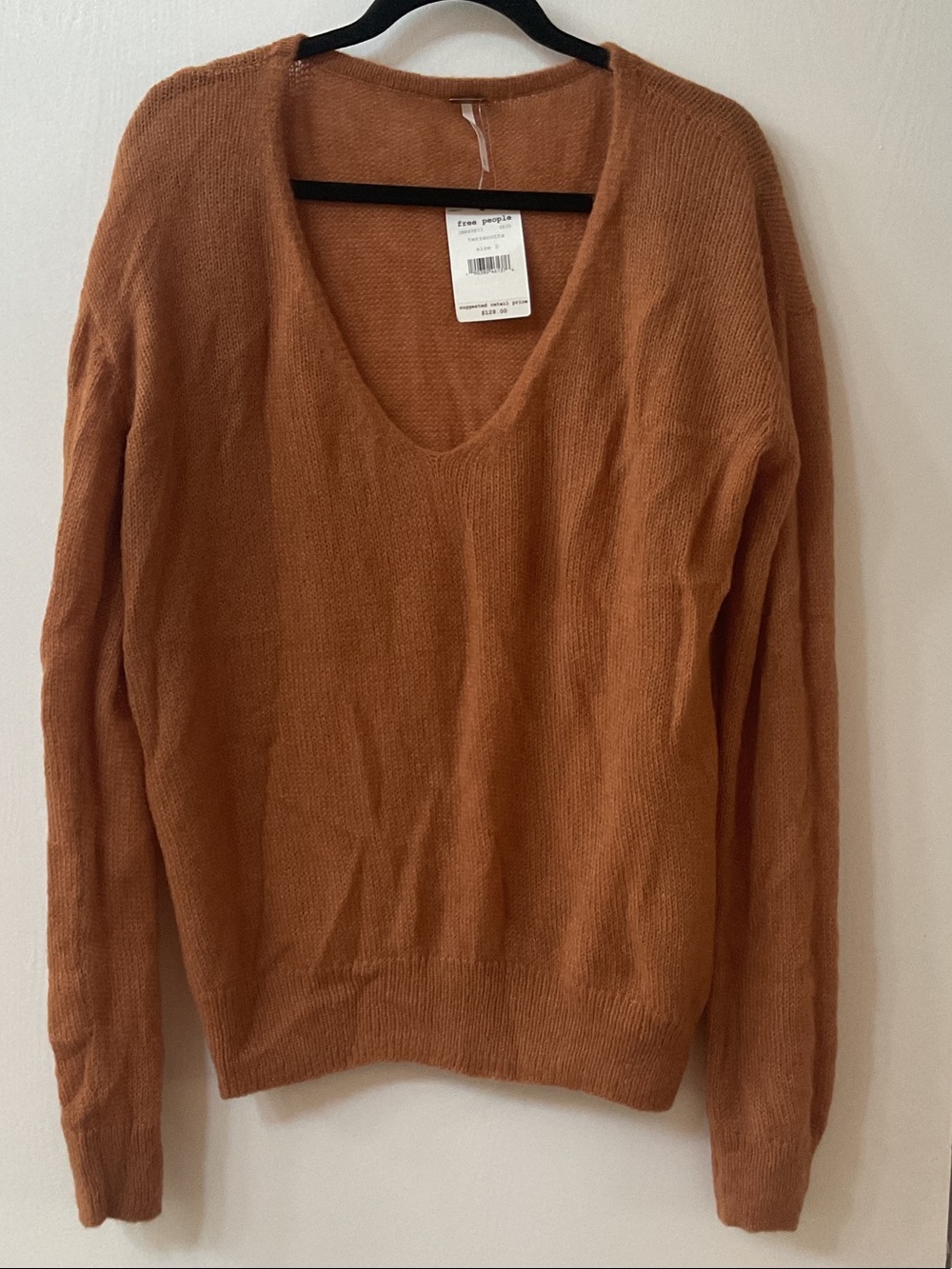 Free People Burnt Orange V-Neck Lightweight Knit Sweater